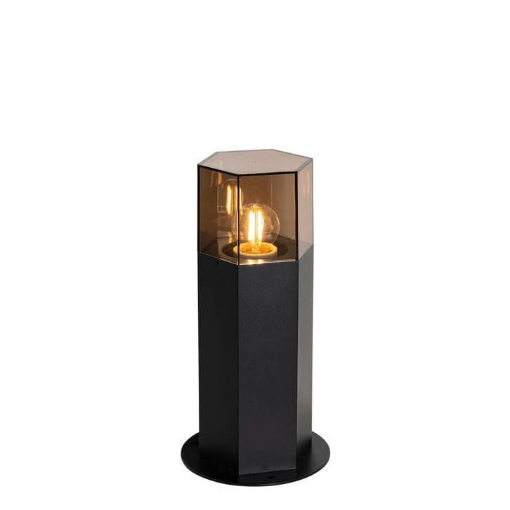 Staande buitenlamp zwart met smoke kap zeshoek 30 cm -, Tuin en Terras, Buitenverlichting, Nieuw, Aluminium, Verzenden