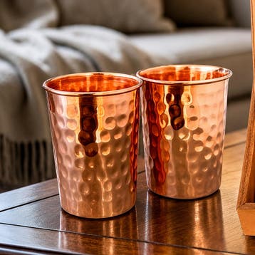 Puur koperen set van 2 bekers gehamerd (300 ml – 100 g elk;, Huis en Inrichting, Ophalen of Verzenden, Nieuw