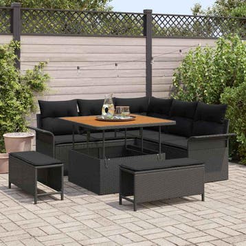 vidaXL Tuin Sofa Set 8 st 7-Aantal zitplaatsen Zwart, Verzenden, Nieuw, 8 zitplaatsen
