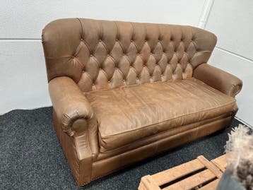Chesterfield Maarssen ! 3 Zits Bruin Leren Chesterfield bank, Ophalen, CHESTERFIELD, Driepersoons, Leer