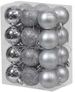 Kerstballen kunststof onbreekbaar Zilver combi 4 cm 24 stuks, Ophalen of Verzenden, Nieuw