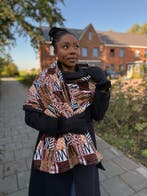 Warme Sjaal met Afrikaanse print Unisex - Bruine Bogolan Mos, Kleding | Dames, Mutsen, Sjaals en Handschoenen, Ophalen of Verzenden