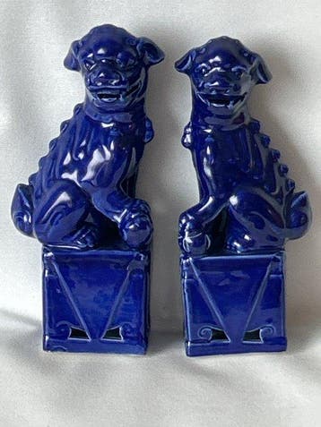 Kobalt blauwe foo dogs - Beenderporselein - China (Zonder