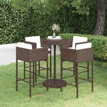 vidaXL 5-delige Tuinbarset met kussens poly rattan bruin, Verzenden, Nieuw, 4 zitplaatsen