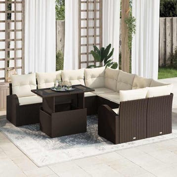 vidaXL Tuin Sofa Set 9 st Bruin poly rattan, Verzenden, Nieuw, Meer dan 8 zitplaatsen