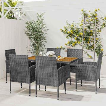 vidaXL 7-delige Tuinset poly rattan grijs, Verzenden, Nieuw, 6 zitplaatsen, Tuinset