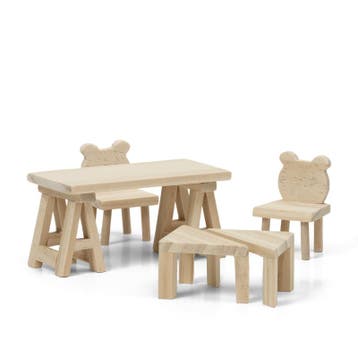 Lundby poppenhuis meubels onbehandeld hout tafel stoelen..., Ophalen of Verzenden, Nieuw