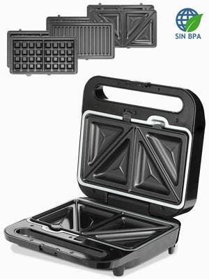 Sandwich Maker 3in1 Zwart/Zilver 1000W (Kook-Bakplaten), Witgoed en Apparatuur, Verzenden, Nieuw