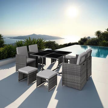 Wicker zitgroep Bilbao 4+4+1 met beschermhoes - grijs, Tuin en Terras, Tuinsets en Loungesets, Verzenden, Nieuw