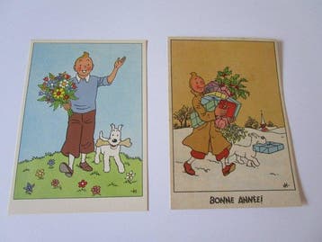 Tintin - 2 Hergé-postkaart - 1960, Nieuw