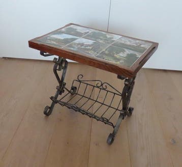 Bijzettafel - Hout, Smeedijzer, Keramiek