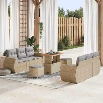 vidaXL Tuin Sofa Set 9 st 6-Aantal zitplaatsen Beige en, Verzenden, Nieuw, Rotan, Meer dan 8 zitplaatsen