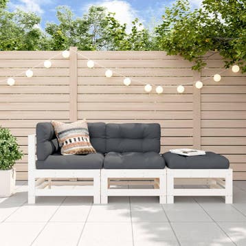 vidaXL 3-delige Loungeset met kussens massief hout wit, Verzenden, 3 zitplaatsen, Nieuw, Loungeset