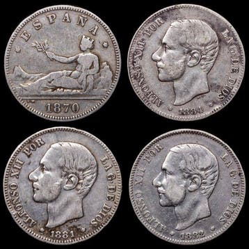Spanje. Gobierno Provisional-Alfonso XII. 2 Pesetas 1870