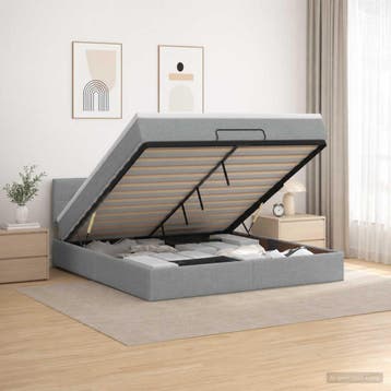 vidaXL Ottoman bed met matras Lichtgrijs 140 x 200 cm Stof, Verzenden, Nieuw