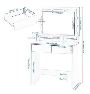Make-uptafel met LED spiegel, lades en opbergvakken, Verzenden, Nieuw