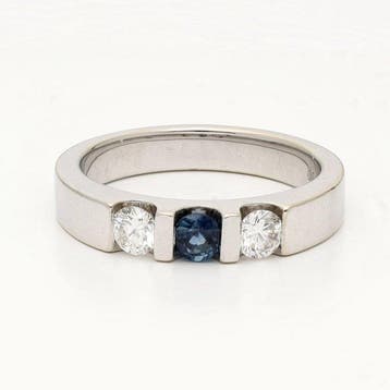Ring - 14 karaat Witgoud Saffier - Diamant, Sieraden, Tassen en Uiterlijk, Nieuw