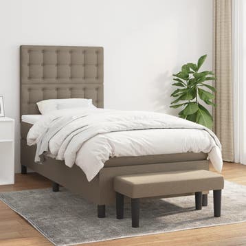 vidaXL Boxspring met matras stof taupe 90x200 cm, 90 cm, Eenpersoons, Verzenden, Nieuw