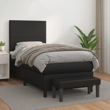 vidaXL Boxspring met matras kunstleer zwart 90x200 cm, Overige materialen, 90 cm, Eenpersoons, Verzenden