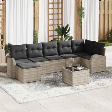 vidaXL Bankstel 8 st Lichtgrijs poly rattan, Verzenden, Nieuw, 8 zitplaatsen