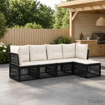 vidaXL Tuinbankenset 5 st Zwart poly rattan, Verzenden, Nieuw, 5 zitplaatsen