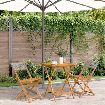 vidaXL 3-delige Bistroset poly rattan en massief hout grijs, Verzenden, Nieuw, Hardhout
