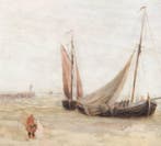 Adrien Jules Flour (1864–1921) - Visser en vissersboten in, Antiek en Kunst, Kunst | Schilderijen | Klassiek