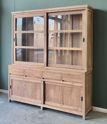 Buffetkast | Schuifdeuren | 200cm breed | massief hout |, 200 cm of meer, 150 tot 200 cm, Teakhout, Nieuw