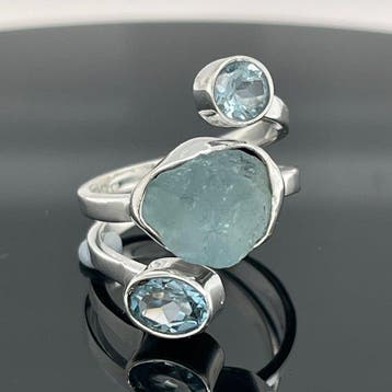 Zilver - Ring - Aquamarijn-Topaas
