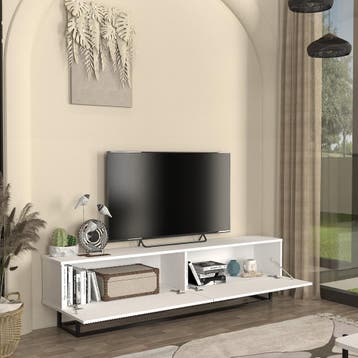 Tv-meubel Verpsboga kort frame 180x32x47 cm wit [en.casa], Verzenden, Nieuw