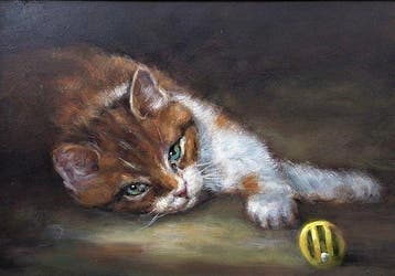 H.M. Bergen - Liggende kat met speeltje