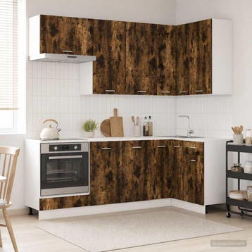 vidaXL Keukenblok LYON 8 st Gerookt eiken Bewerkt hout, Verzenden, Nieuw, Bruin