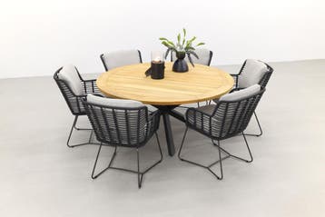 4 Seasons Fabrice antraciet/Prado 160 cm. - ronde tuinset, Verzenden, Nieuw, Hout, Tuinset