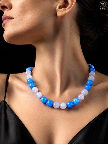 Natuurlijke jade-aquamarijn ketting - verguld 925 zilver -, Antiek en Kunst