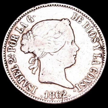 Spanje. Isabel II. 10 Reales Ceca de Madrid 1862. Estrella