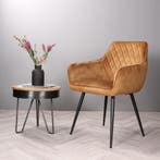 Eetkamerstoel met armleuning | Velvet | Goud | DS4U Ravi, Huis en Inrichting, Stoelen, Ophalen of Verzenden, Nieuw