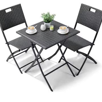 Opvouwbare Rotan Balkonset: Tafel en 2 Stoelen - Camping, Verzenden, Nieuw