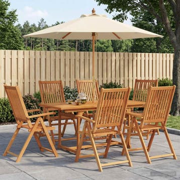 vidaXL Buiten Eetset met Parasol 8 st Crème Wit en, Tuin en Terras, Verzenden, Nieuw, 8 zitplaatsen