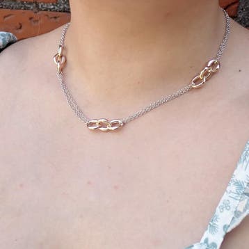 Bicolor gouden ankerschakel collier (Ketting), Ophalen of Verzenden, Gebruikt, Overige kleuren, Goud