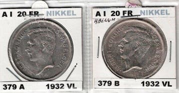 België. Albert I. 20 Francs jaar 1932VL morin 379A + 379B, Postzegels en Munten, Munten | Nederland