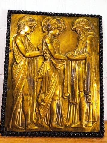 Reliëf, Orpheus, Eurydice and Hermes - 53.5 cm - Messing