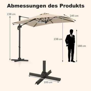 2dekans | Coast Zweefparasol - 250 x 250 cm - Kantelbaar -, Ophalen of Verzenden, Zo goed als nieuw