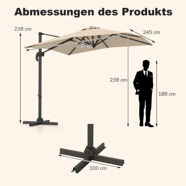 2dekans | Coast Zweefparasol - 250 x 250 cm - Kantelbaar -, Tuin en Terras, Partytenten, Zo goed als nieuw, Ophalen of Verzenden