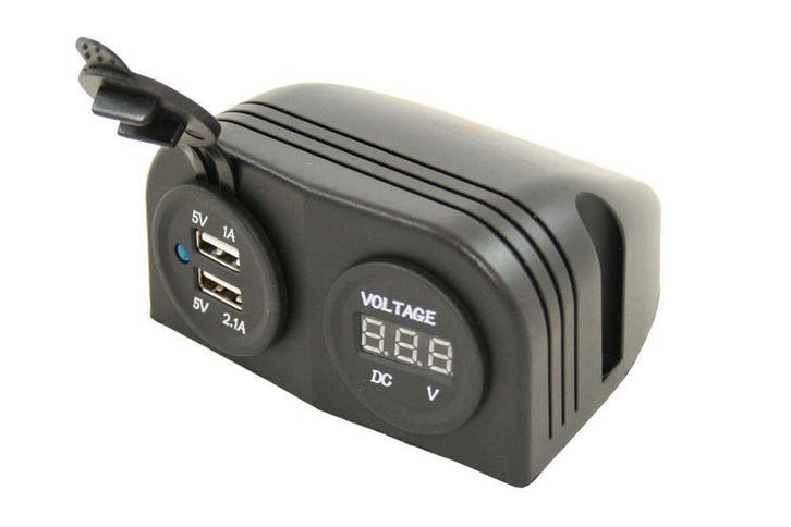 Power Line Voltmeter + 2x USB Lader Opbouw Zwart, Doe-het-zelf en Verbouw, Elektra en Kabels, Nieuw, Ophalen of Verzenden