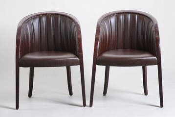 Fauteuil - Hout, Leder - Set van twee pozzetto-fauteuils