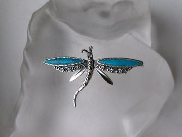 Zilver, Turkoois & marcasieten - Broche - Art Nouveau-stijl