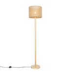 Landelijke vloerlamp hout met linnen kap naturel 32 cm -, Verzenden, Nieuw, Hout, Landelijk
