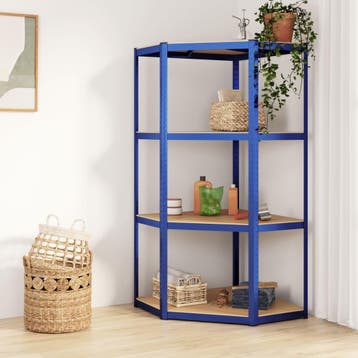 vidaXL Hoekrek 4-laags staal en bewerkt hout blauw, Huis en Inrichting, Kasten | Stellingkasten, Verzenden, Nieuw
