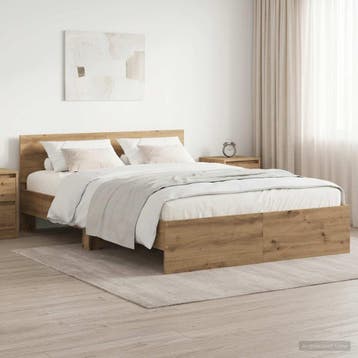 vidaXL Bedframe met hoofdbord Artisanaal eiken 140 x 190 cm, Bruin, Verzenden, Hout, Nieuw