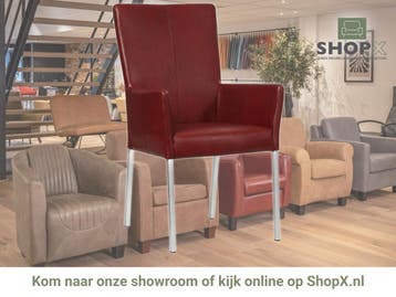 Leren eetkamerstoel Daily met armleuning - Granada Rouge, Huis en Inrichting, Stoelen, Nieuw, Leer, Ophalen of Verzenden, Rood